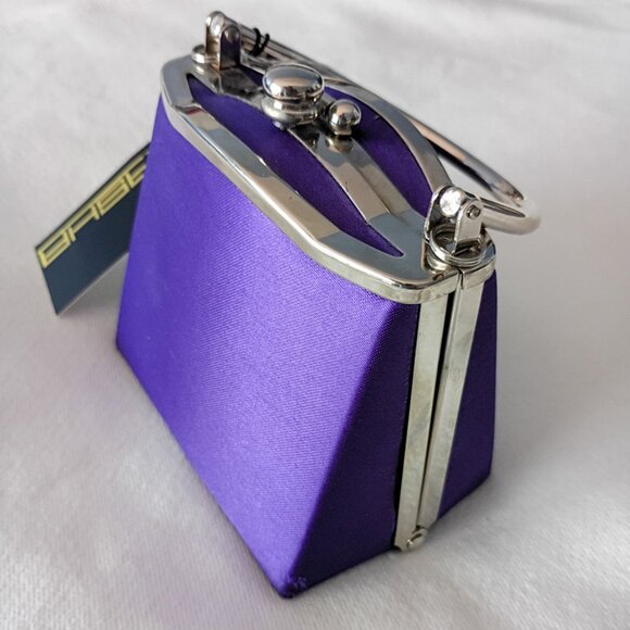 NWT Sasha Purple Satin Mini Bag Top-Handle + Metal Strap Retro Frame Purse - Picture 7 of 7
